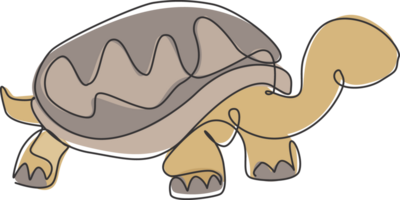 One continuous line drawing of big cute tortoise in Galapagos island. Wild animal national park conservation. Safari zoo concept. Dynamic single line draw design graphic illustration png