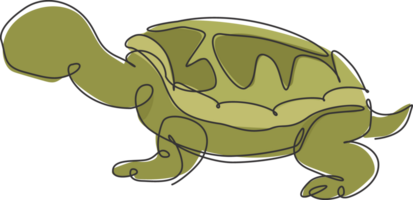 One single line drawing of big cute tortoise in Galapagos island illustration. Protected species national park conservation. Safari zoo concept. Modern continuous line graphic draw design png