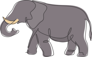 uno continuo linea disegno di gigante africano elefante. selvaggio animale nazionale parco conservazione. safari zoo concetto. dinamico singolo linea disegnare grafico design illustrazione png