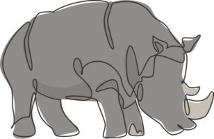 un seul dessin d'illustration vectorielle graphique de rhinocéros africain géant. conservation du parc national des espèces protégées. concept de zoo safari. conception de dessin de ligne continue moderne png