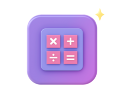 3d render of purple math calculator icon for UI UX web mobile apps social media ads design png