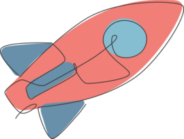 ett enda linje teckning av enkel årgång raket tar av in i de yttre Plats grafisk illustration. utforskning kosmos galaktisk med rymdskepp begrepp. modern kontinuerlig linje dra design png