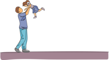 One continuous line drawing of young happy father raising his daughter up in the air, family play together. Happy loving parenting family concept. Dynamic single line draw design illustration png