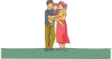 One continuous line drawing young happy mother and father carrying their son together full of warmth. Happy loving parenting family concept. Dynamic single line draw design graphic illustration png