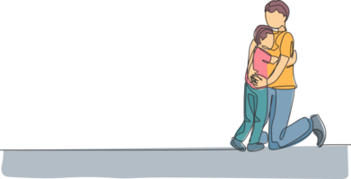 One single line drawing of young happy daddy hugging his lovely son full of warmth at home illustration. Parenting education concept. Modern continuous line graphic draw design png