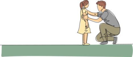 Single continuous line drawing of young dad giving some wise advice talk to his daughter at home. Happy family parenting concept. Trendy one line draw design graphic illustration png
