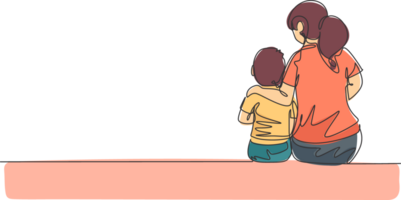 One continuous line drawing young mother talking with her son about goal and purpose of life at home, family life. Happy parenting concept. Dynamic single line draw graphic design illustration png