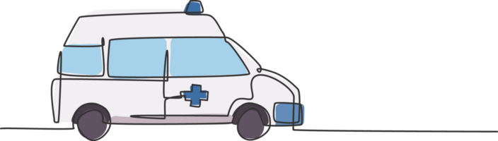 Single kontinuierlich Linie Zeichnung von Krankenhaus Krankenwagen Fahrzeug zu Rettung kritisch geduldig. 911 isoliert Minimalismus Konzept. dynamisch einer Linie zeichnen Grafik Design Illustration png