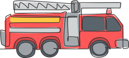 kontinuierlich einer Linie Zeichnung von Notfall Straße Fahrzeug Feuer Motor. Feuer LKW Rettung wie Feuer Kämpfer Gerät Hand gezeichnet minimalistisch Konzept. modern Single Linie zeichnen Design Grafik Illustration png