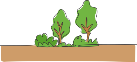 continu un ligne dessin de éco vert arbre avec buisson pour jardin icône. Naturel écologie parc logo main tiré minimaliste concept. moderne Célibataire ligne dessiner conception graphique illustration png