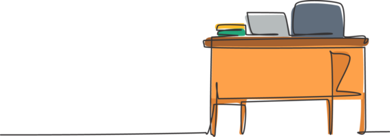 Single continuous line drawing of teacher chair and desk at school office. Back to school minimalist style. Education concept. Modern one line draw graphic design illustration png