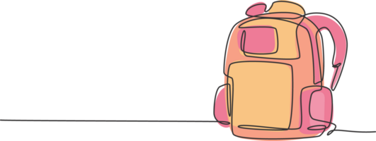 Célibataire un ligne dessin de sac à dos pour Jardin d'enfants étudiant. branché école sac. retour à école minimaliste, éducation concept. continu Facile ligne dessiner style conception graphique illustration png