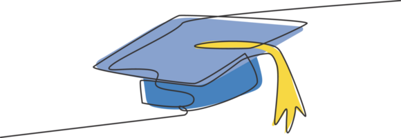 Single one line drawing of graduation hat for graduating college student. Back to school minimalist, education concept. Continuous simple line draw style design graphic illustration png