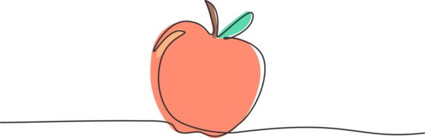 Continuous one line drawing fresh apple fruit. Food for packed meal at school. Lunch packed hand drawn minimalism concept. Single line draw design for education graphic illustration png