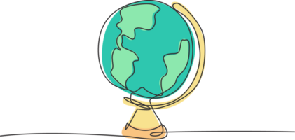 continu un ligne dessin rond monde globe carte. retour à école main tiré minimalisme concept. Célibataire ligne dessiner conception pour la géographie éducation graphique illustration png