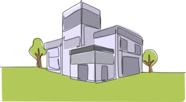 Single kontinuierlich Linie Zeichnung Luxus Haus Gebäude beim groß Stadt. Zuhause die Architektur Eigentum isoliert Minimalismus Konzept. dynamisch einer Linie zeichnen Grafik Design Illustration png