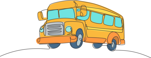 Single one line drawing of old classic school bus for elementary school student. Back to school minimalist, education concept. Continuous simple line draw style design graphic illustration png