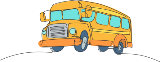 Célibataire un ligne dessin de vieux classique école autobus pour élémentaire école étudiant. retour à école minimaliste, éducation concept. continu Facile ligne dessiner style conception graphique illustration png