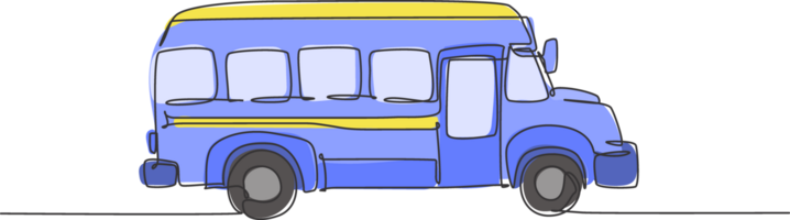 soltero continuo línea dibujo de antiguo elemental colegio autobús vehículo. espalda a colegio minimalista estilo. transporte para educación concepto. moderno uno línea dibujar gráfico diseño ilustración png