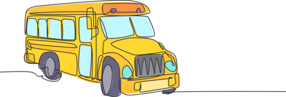 contínuo 1 linha desenhando velho clássico escola ônibus transporte para americano alunos. costas para escola mão desenhado minimalismo conceito. solteiro linha desenhar Projeto para Educação gráfico ilustração png