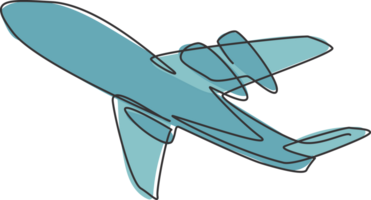 avión icono. continuo uno línea dibujar de volador avión minimalista ilustración diseño. aislado sencillo línea moderno gráfico estilo. mano dibujado gráfico concepto para transporte png