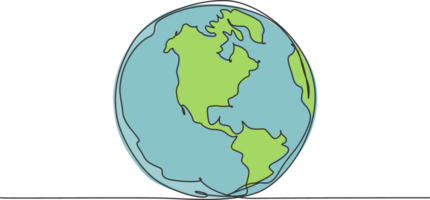 rond Terre globe. continu un ligne dessin de monde carte minimaliste illustration conception. Facile ligne dessiner moderne graphique style. main tiré graphique concept pour éducation png