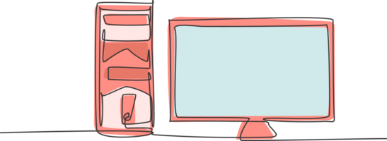 solteiro contínuo linha desenhando do CPU computador e tela monitor. eletrônico o negócio companhia Ferramentas conceito. moderno 1 linha desenhar Projeto gráfico ilustração png