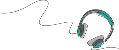 Single kontinuierlich Linie Zeichnung von Kopfhörer von oben Sicht. Musik- Aufzeichnung Ausrüstung Werkzeuge Konzept. modern einer Linie zeichnen Design Grafik Illustration png