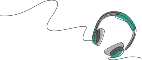 Célibataire continu ligne dessin de casque de musique de Haut voir. la musique enregistrement équipement outils concept. moderne un ligne dessiner conception graphique illustration png