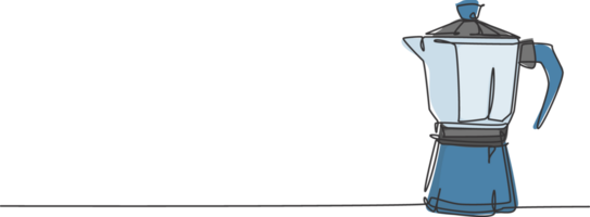 One single line drawing of coffeepot above the table at cafe. Electricity coffee drink maker tools concept. Dynamic continuous line graphic draw design illustration png