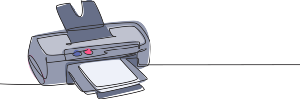 ett enda linje teckning av digital skrivare för företag företag utskrift behov. elektricitet små Hem kontor verktyg begrepp. dynamisk kontinuerlig linje grafisk dra design illustration png