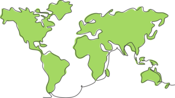 mundo mapa. contínuo 1 linha desenhando do mundo Atlas minimalista ilustração Projeto. isolado simples linha moderno gráfico estilo. mão desenhado gráfico conceito para Educação png