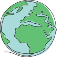 Single continuous line drawing of sphere global earth for logo label. World globe concept for study educational knowledge. Dynamic one line draw graphic illustration png