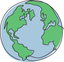 singolo continuo linea disegno di globale sfera di mondo globo per educativo conoscenza. pianeta logotipo simbolo modello concetto. dinamico uno linea disegnare grafico illustrazione esterno spazio scienza png