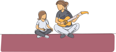 un Célibataire ligne dessin de Jeune maman en jouant guitare et content en chantant ensemble avec sa fils à Accueil graphique illustration. content famille collage concept. moderne continu ligne dessiner conception png