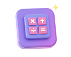 3d render of purple math calculator side icon for UI UX web mobile apps social media ads design png