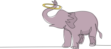 Single one line drawing of an elephant performs a circus show by turning a circle using its trunk. Cute animal which is very attractive. Modern continuous line draw design graphic illustration. png