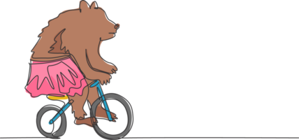 contínuo 1 linha desenhando uma treinado Castanho Urso jogando uma bicicleta por aí a rastrear dentro a circo arena. público estava espantado de a de urso desempenho. 1 linha desenhar Projeto gráfico ilustração png