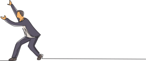 Single one line drawing of young smart business manager withstand challenges. Business financial obstacle anticipation minimal concept. Modern continuous line draw design graphic illustration png