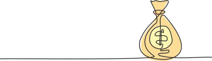 solteiro contínuo linha desenhando do banco dinheiro saco em a chão. minimalismo bancário econômico o negócio objeto conceito. dinâmico 1 linha desenhar gráfico Projeto ilustração png