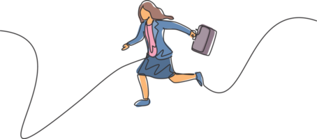 Single continuous line drawing of young business woman jumping high up to the sky. Professional entrepreneur. Minimalism metaphor concept. Dynamic one line draw graphic design illustration png