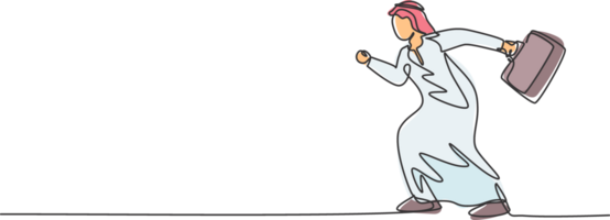 Single one line drawing of young Arab business man pose ready to run gesture. Business competition race minimal metaphor concept. Modern continuous line draw design graphic illustration png