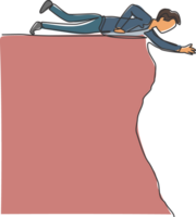 Single continuous line drawing young business man lay down on edge cliff to reach his partner. Business teamwork metaphor concept. Minimalism dynamic one line draw. Graphic design illustration png