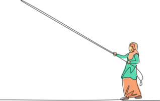 Single continuous line drawing of young professional female Arab entrepreneur pulling the rope to reach the target. Minimalism metaphor concept dynamic one line draw graphic design illustration png