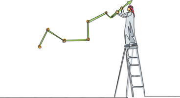 single doorlopend lijn tekening jong Arabisch zakenman trek toenemend verkoop groei grafiek. slim succes afzet manager. minimalisme concept dynamisch een lijn trek grafisch ontwerp illustratie png