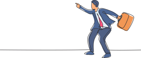 Single continuous line drawing of young angry business man pointing finger to his employee. Fierce professional businessman. Minimalism concept dynamic one line draw graphic design illustration png