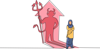 Célibataire continu ligne dessin de beauté arabe femelle ouvrier réfléchir diable ombre sur le mur. professionnel femme d'affaires. minimalisme concept dynamique un ligne dessiner graphique conception illustration png