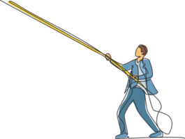 Single one line drawing of young smart male employee pull object on the sky using rope, metaphor. Hard worker manager minimal concept. Modern continuous line draw design graphic illustration png