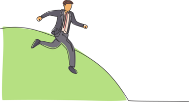 Single one line drawing young sporty male employee running to get to the office. Business manager chasing target, metaphor minimal concept. Continuous line draw design graphic illustration png