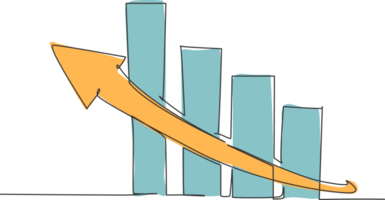 soltero continuo línea dibujo de creciente ventas actuación bar grafico signo. exitoso negocio ventas estrategia. minimalismo concepto dinámica uno línea dibujar gráfico diseño ilustración png